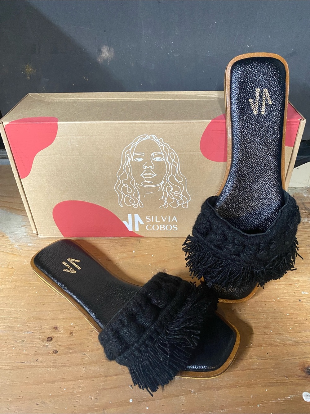 Silvia Cobos Black Fringe Slide Mules